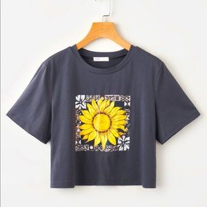 Sunflower Print Crop Tee